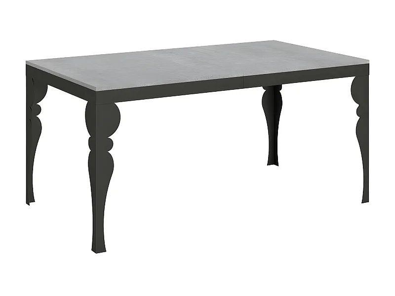 Table extensible 6 à 20 places L 160 à 420cm gris ciment et pieds gris foncé Patone