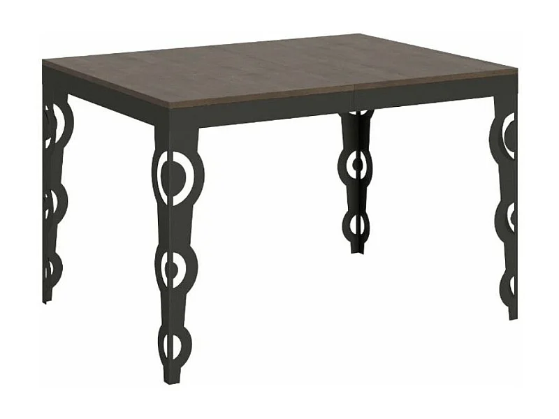 Mesa oriental extensible rectangular para 6 a 10 personas L 120 a 224 cm madera de nogal y estructura de metal antracita Zakary