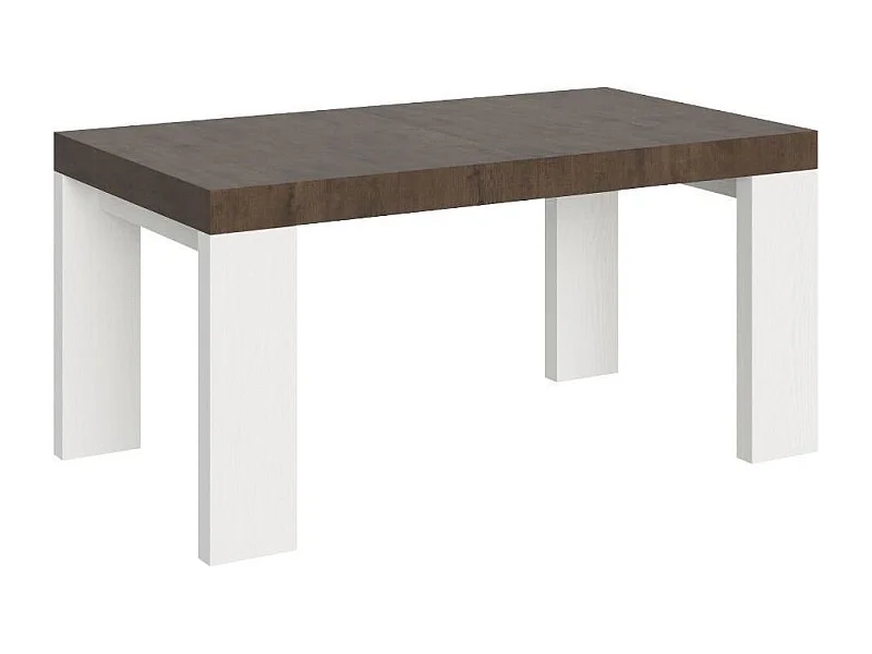 Table rectangulaire extensible bois noyer et blanc 160 à 420cm Ribo-Pied et support sur roulettes