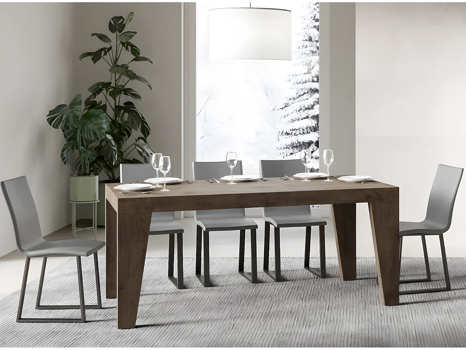 Table rectangulaire extensible 8 à 14 personnes L 180 à 284cm bois foncé Naxo