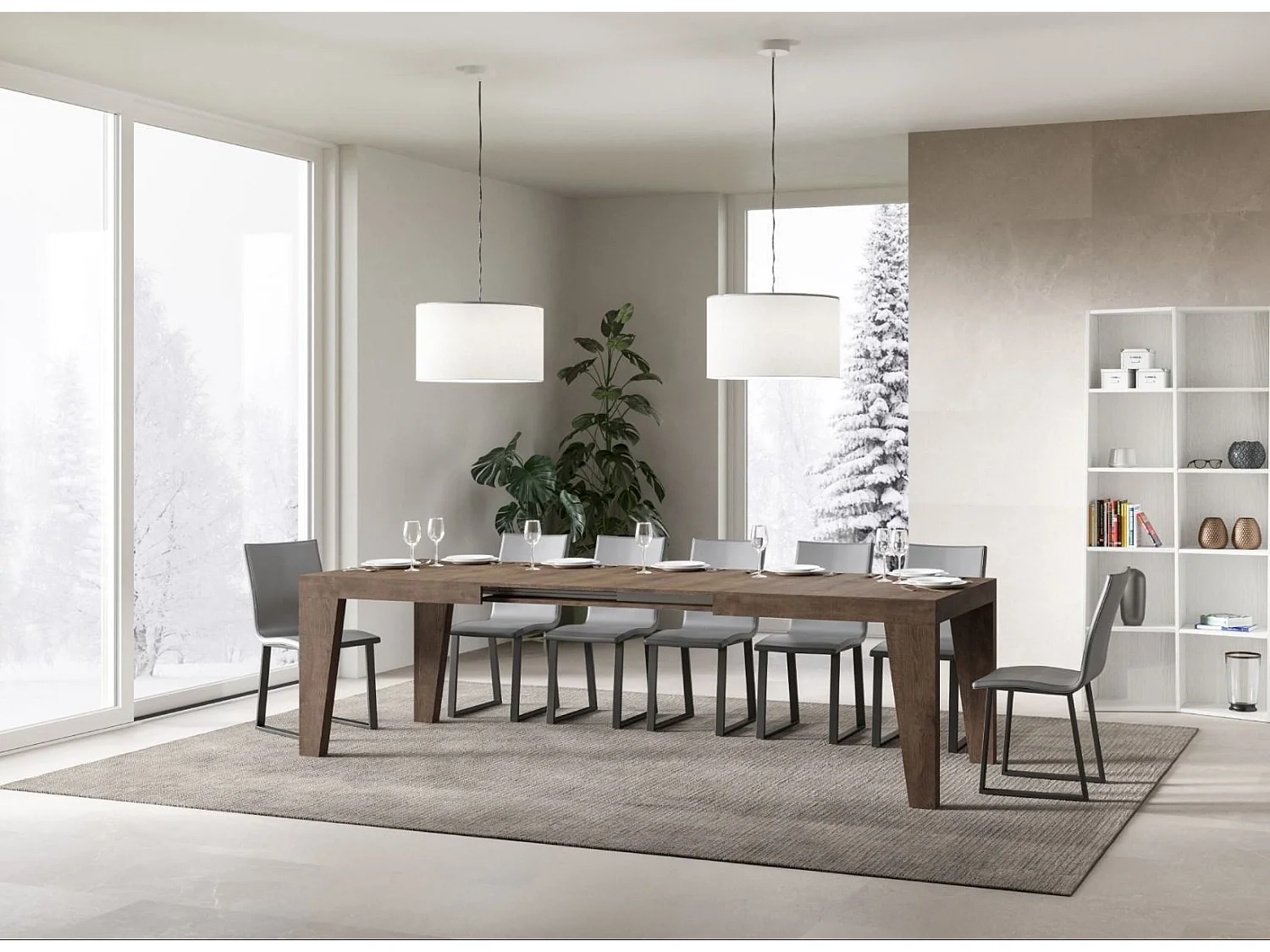 Table rectangulaire extensible 8 à 14 personnes L 180 à 284cm bois foncé Naxo