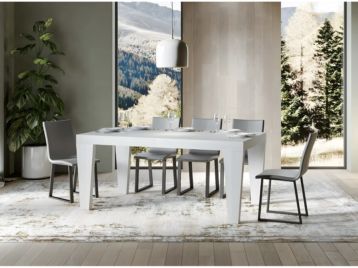 Table extensible 6 à 20 places blanche Kristo 180 à 440cm-Support 4 pieds