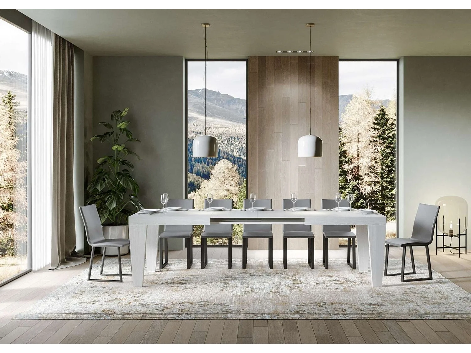 Table extensible 6 à 20 places blanche Kristo 180 à 440cm-Support 4 pieds