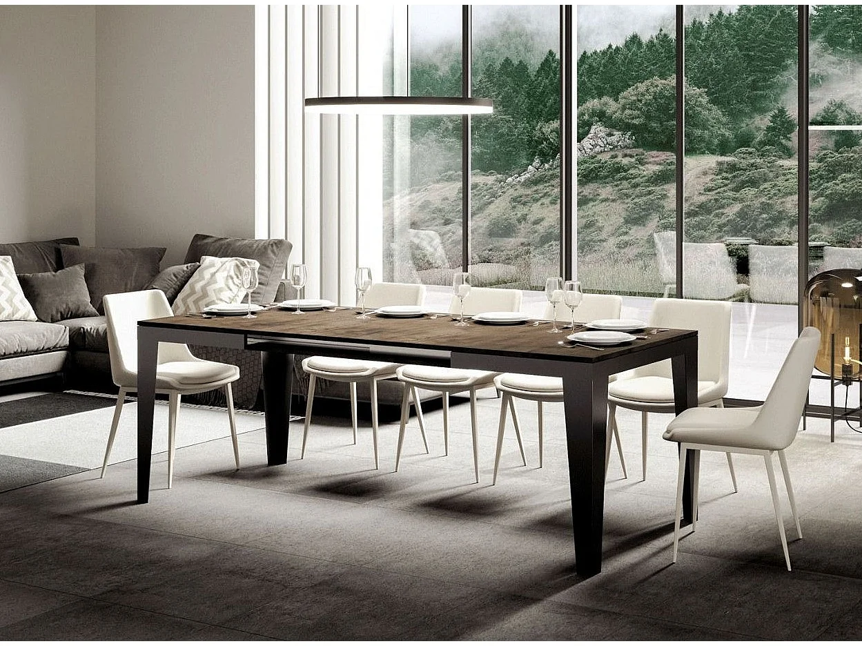 Mesa de comedor extensible evolución Flavio-Color Marrón-Ancho extensible