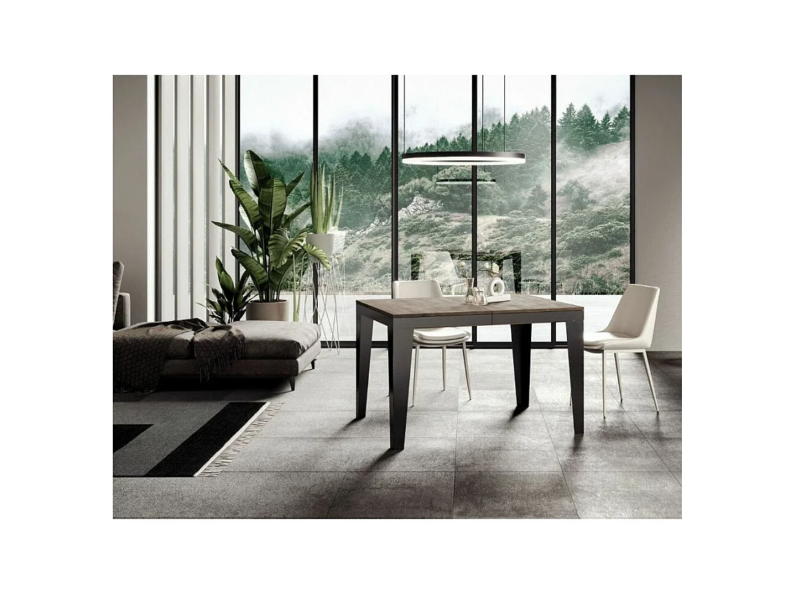 Rechthoekige uitschuifbare tafel 6 tot 10 plaatsen L 120 tot 224 cm walnoot en donkergrijze stalen poten Flavien