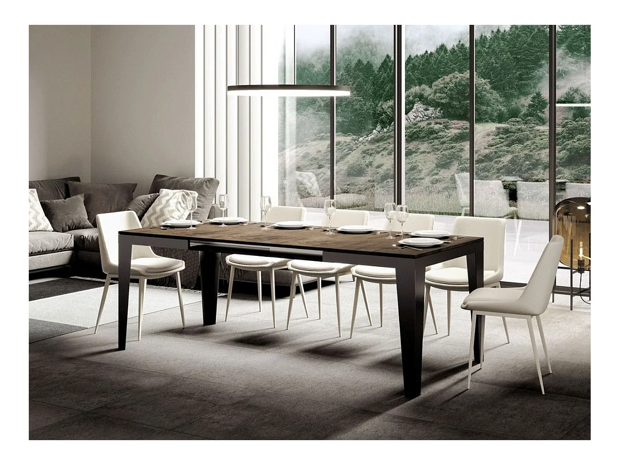 Rechthoekige uitschuifbare tafel 6 tot 10 plaatsen L 120 tot 224 cm walnoot en donkergrijze stalen poten Flavien