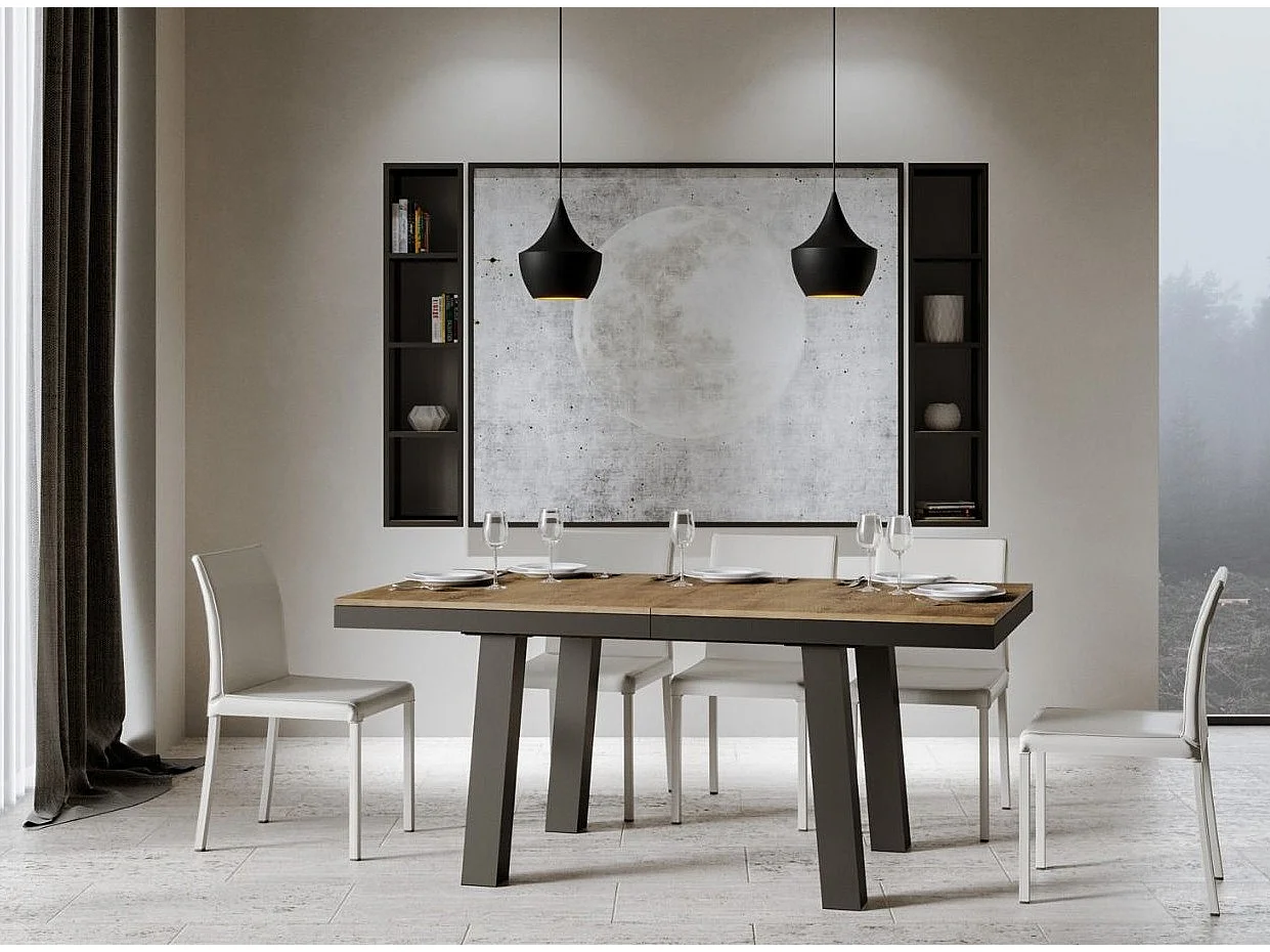 Uitschuifbare tafel 6 tot 20 plaatsen L 160 tot 420 cm donker hout en antraciet metalen frame Bidy