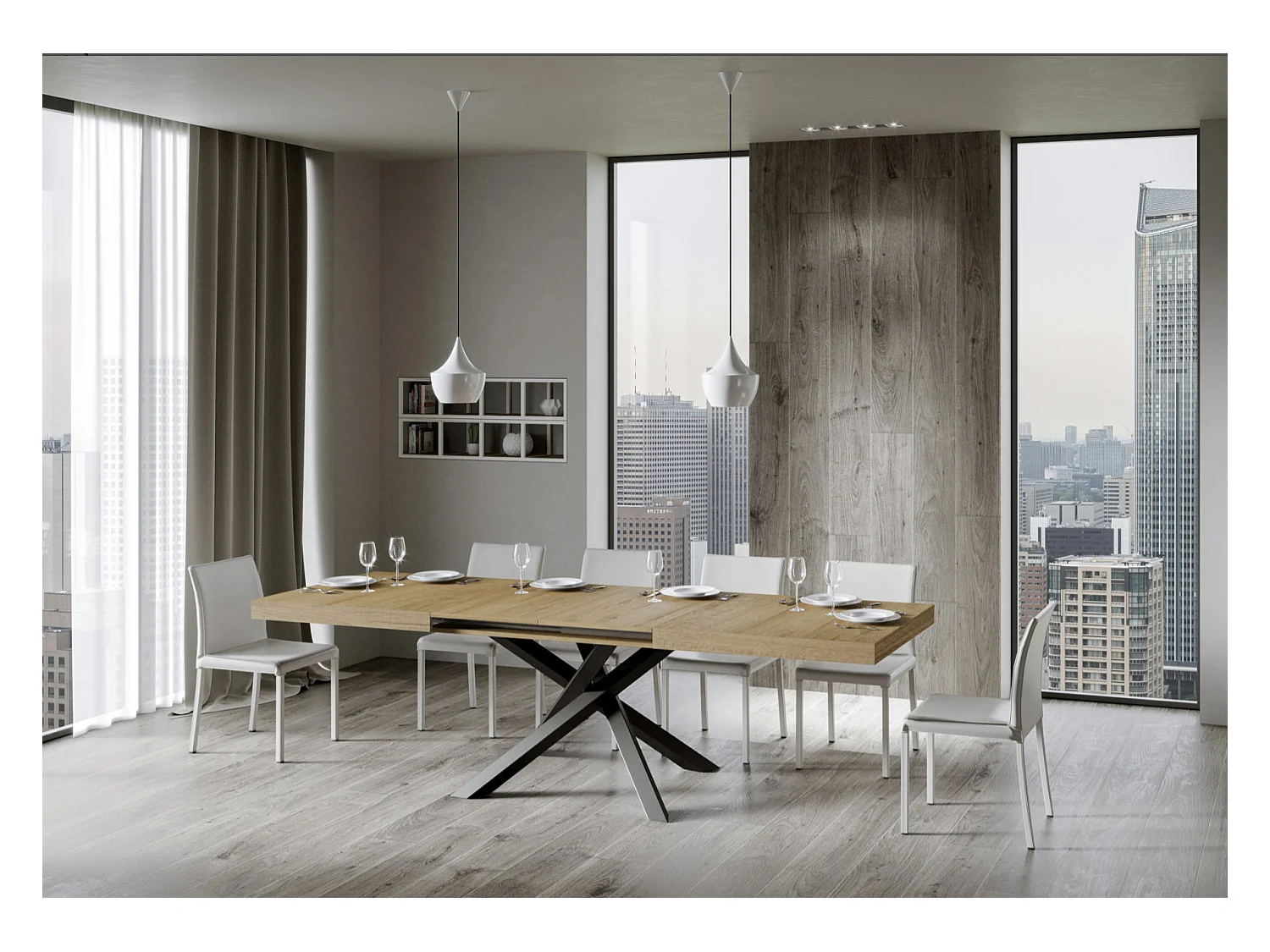 Table extensible 4 à 10 personnes blanche et pieds entrelacés anthracite L 130 à 234cm Artemis