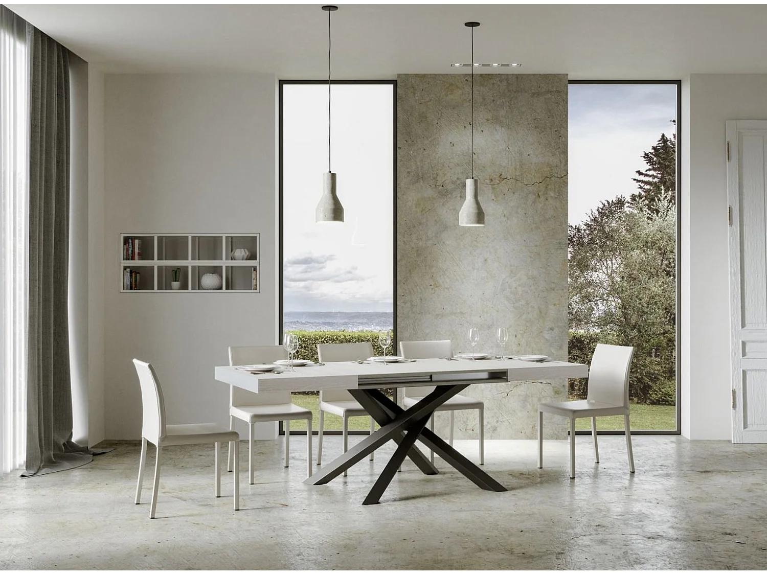 Table extensible 4 à 10 personnes blanche et pieds entrelacés anthracite L 130 à 234cm Artemis