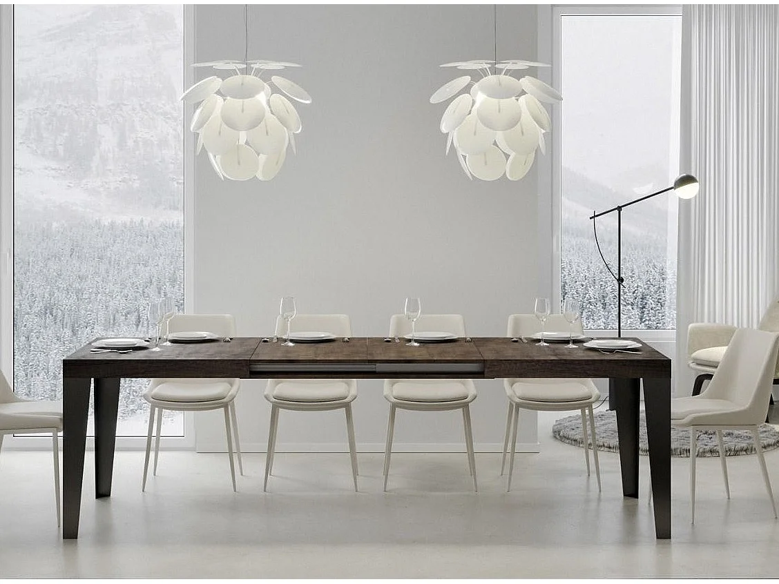 Table rectangulaire extensible 6 à 20 places L 160 à 420cm noyer et pieds métal anthracite Flavio