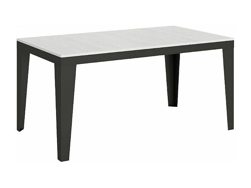 Table rectangulaire extensible 6 à 20 places L 160 à 420cm blanc laqué et pieds acier gris foncé Flavien
