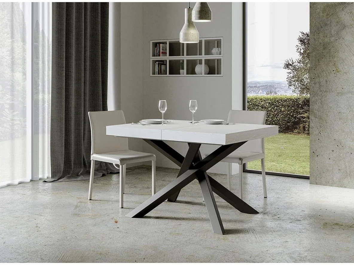 Mesa extensible de diseño con patas entrelazadas antracita Artemis-Color Blanco-5 alargaderas finas-Ancho extensible