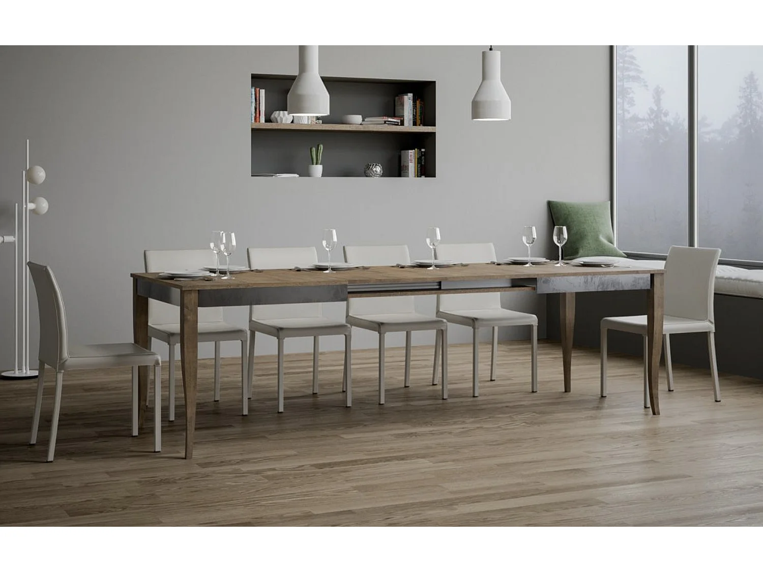 Table extensible 8 à 14 places L 180 à 284cm bois noyer Fixano