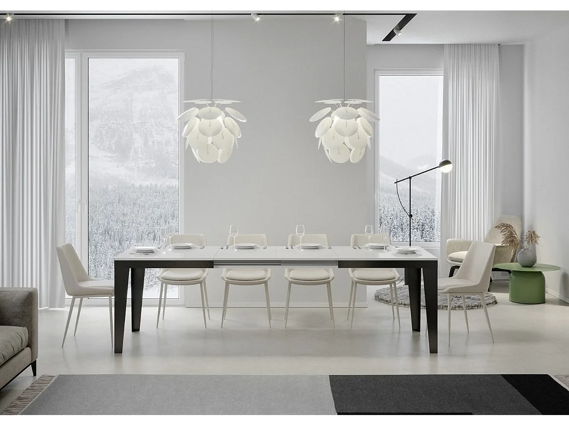 Table rectangulaire extensible 6 à 12 places L 160 à 264cm blanc et pieds acier gris foncé Flavien