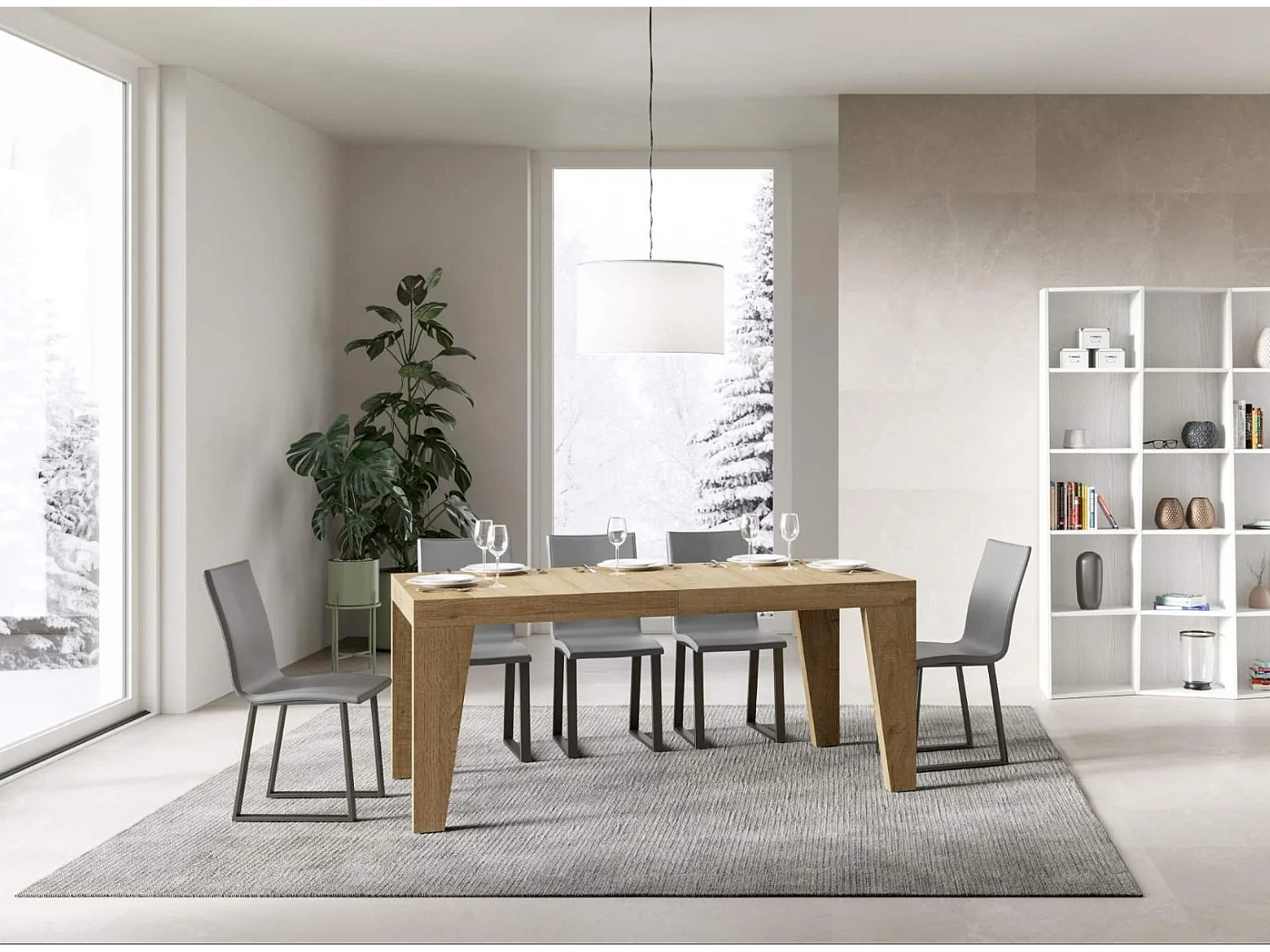 Table rectangulaire extensible 6 à 12 personnes L 160 à 264cm bois clair Naxo