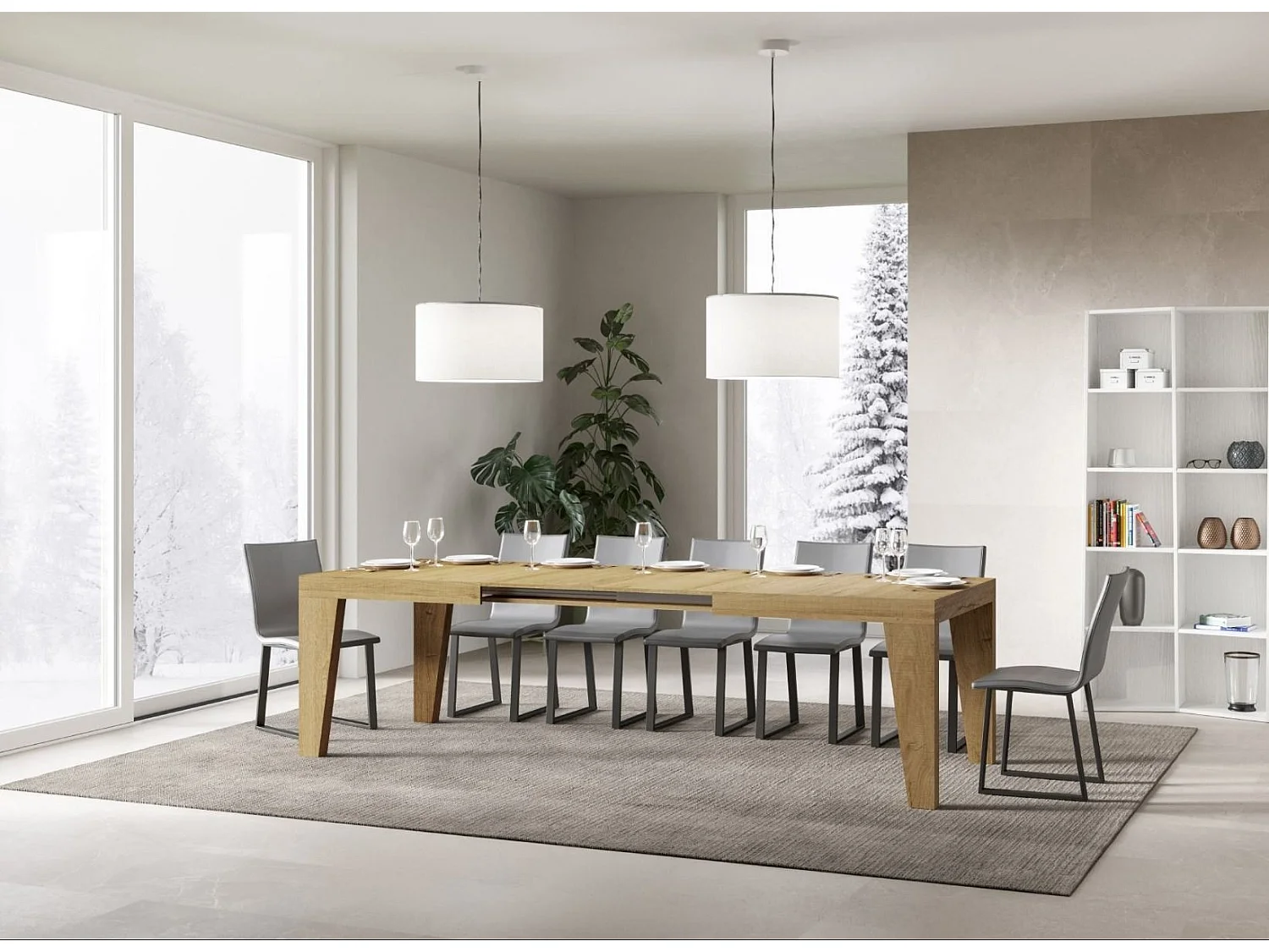 Table rectangulaire extensible 6 à 12 personnes L 160 à 264cm bois clair Naxo