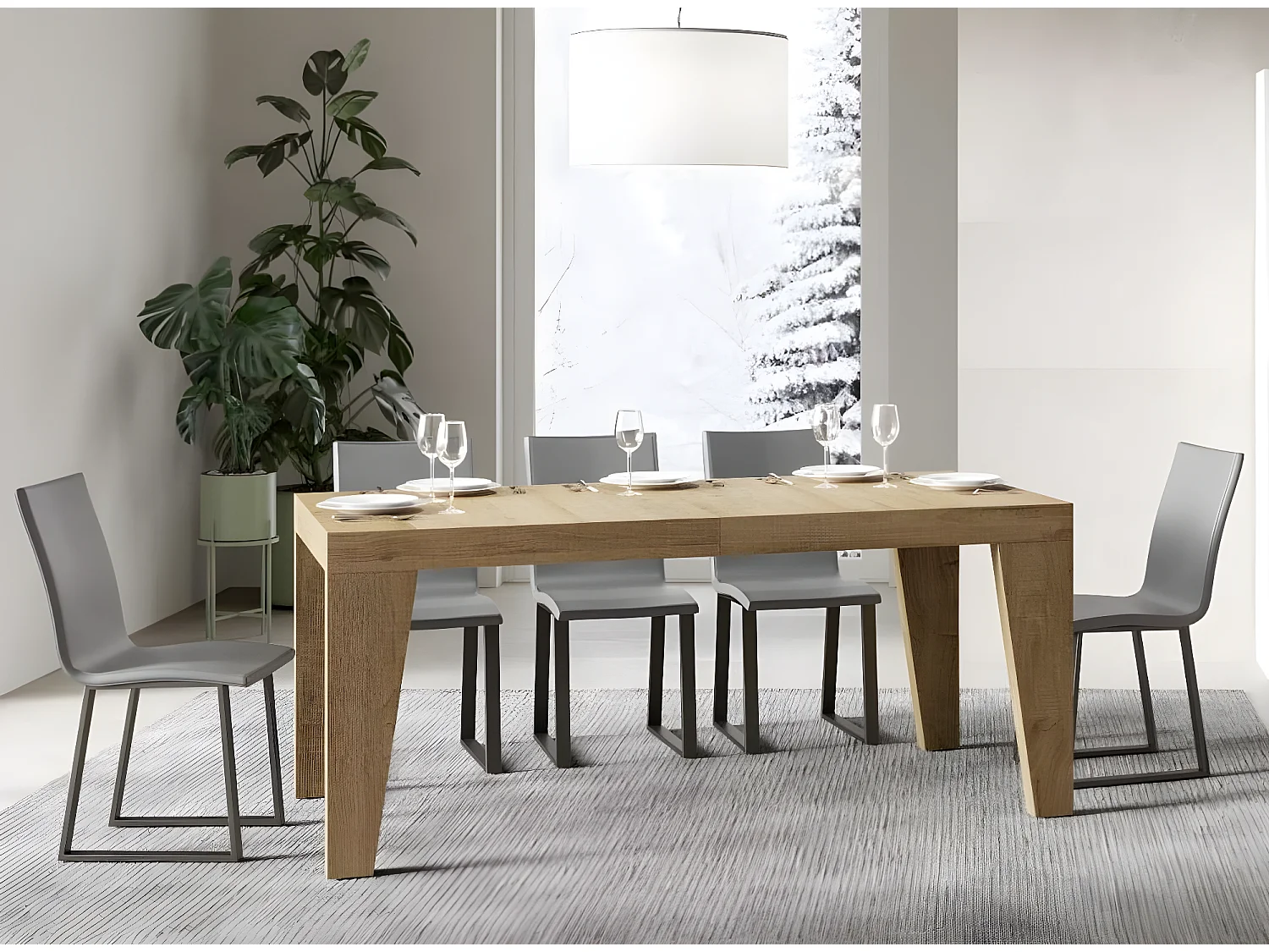 Table rectangulaire extensible 6 à 12 personnes L 160 à 264cm bois clair Naxo