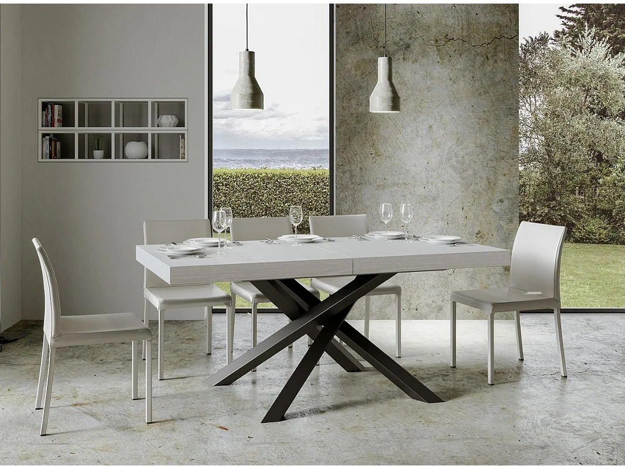Table extensible 6 à 18 personnes blanche et pieds entrelacés anthracite L 160 à 420cm Artemis
