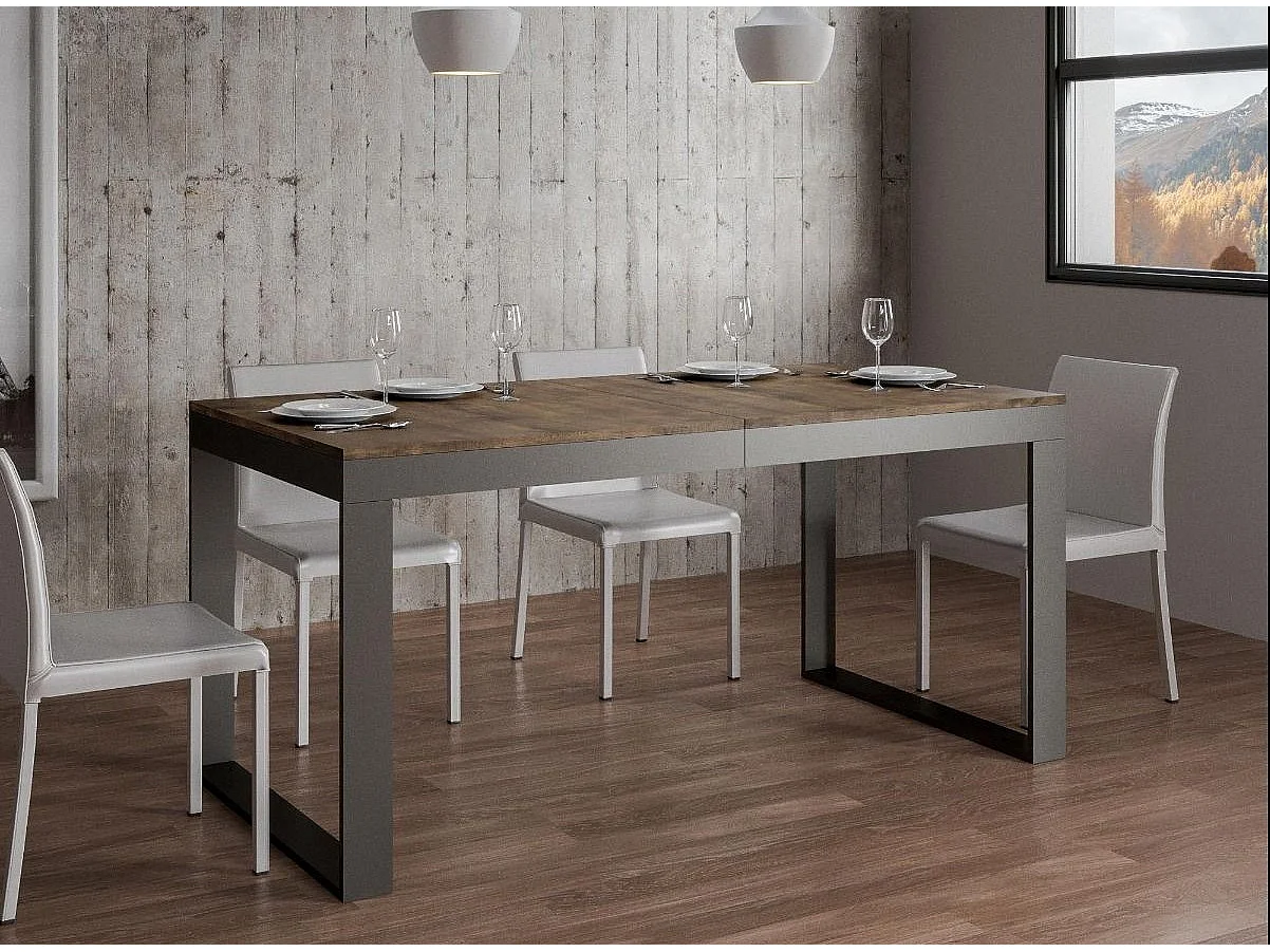 Uitschuifbare tafel 180 tot 284 cm donker hout en antraciet metaal Likro