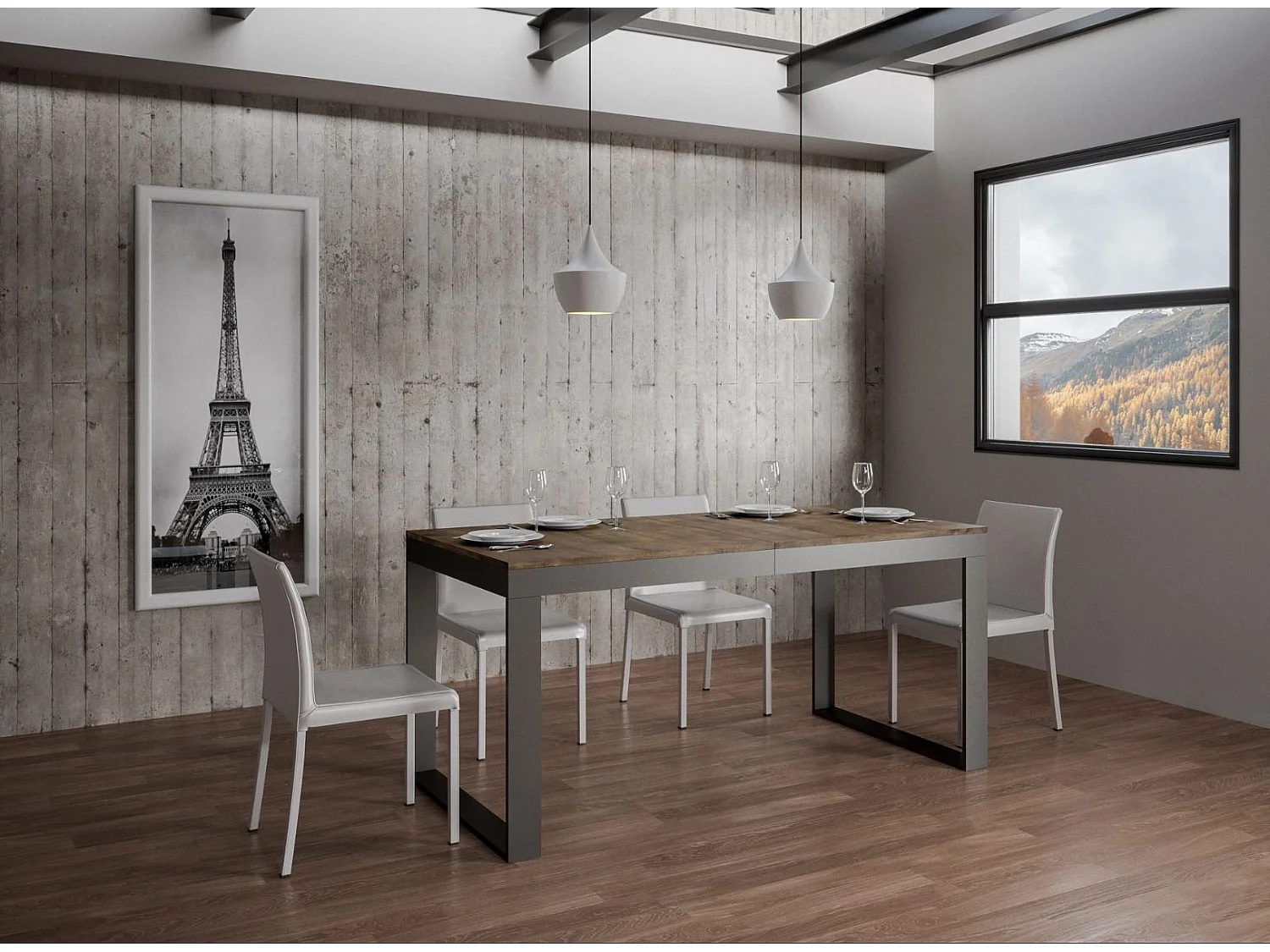 Table extensible 180 à 284cm bois foncé et métal anthracite Likro