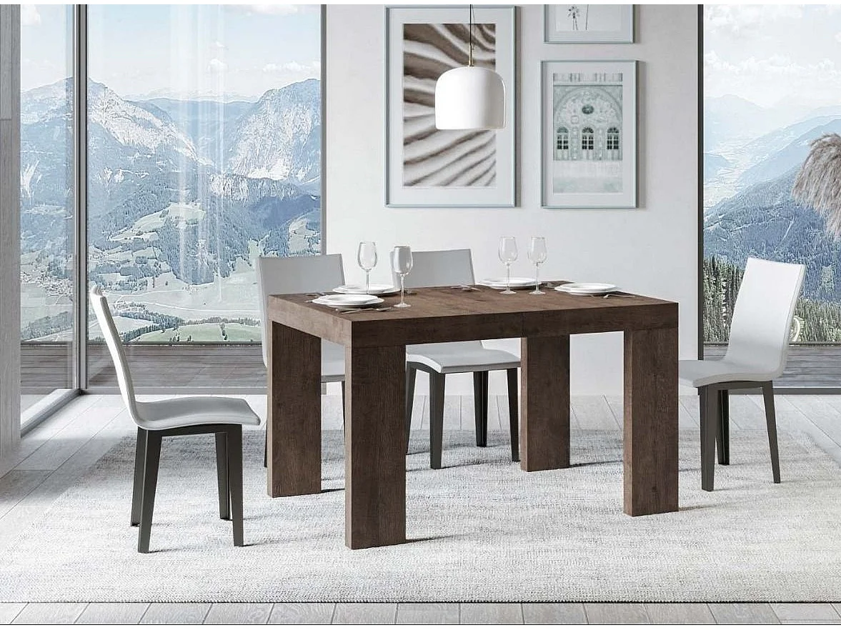 Table rectangulaire extensible 130 à 234cm bois foncé Ribo-Pied et support sur roulettes