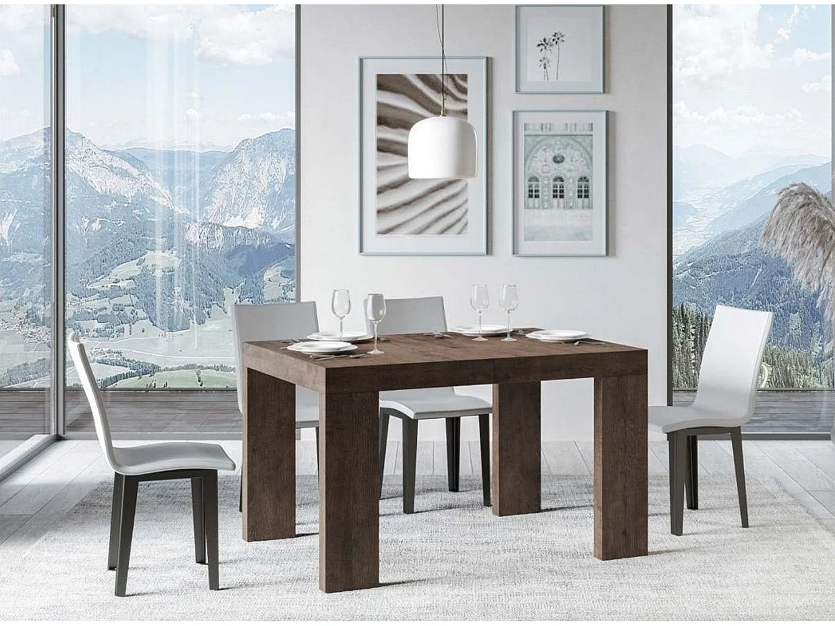 Table rectangulaire extensible 130 à 234cm bois foncé Ribo-Pied et support sur roulettes