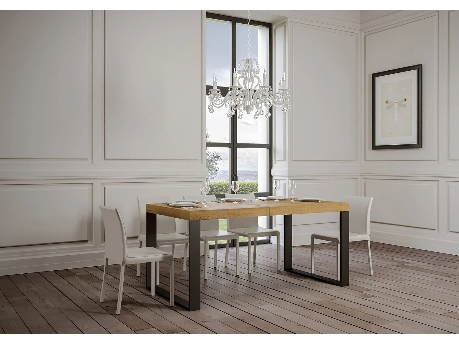 Table extensible 160 à 264cm bois clair et pieds métal anthracite Tiroz