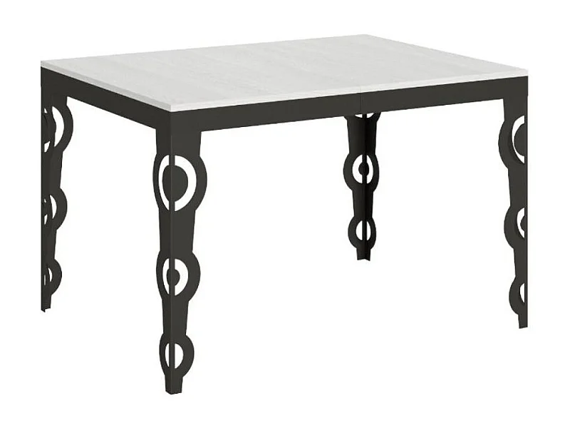 Table rectangulaire extensible orientale 6 à 10 personnes L 120 à 224cm blanc laqué et cadre métal anthracite Zakary