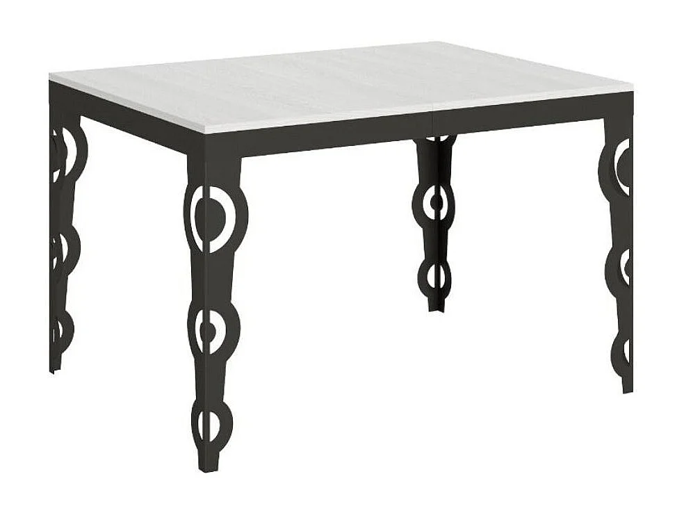 Table rectangulaire extensible orientale 6 à 10 personnes L 120 à 224cm blanc laqué et cadre métal anthracite Zakary