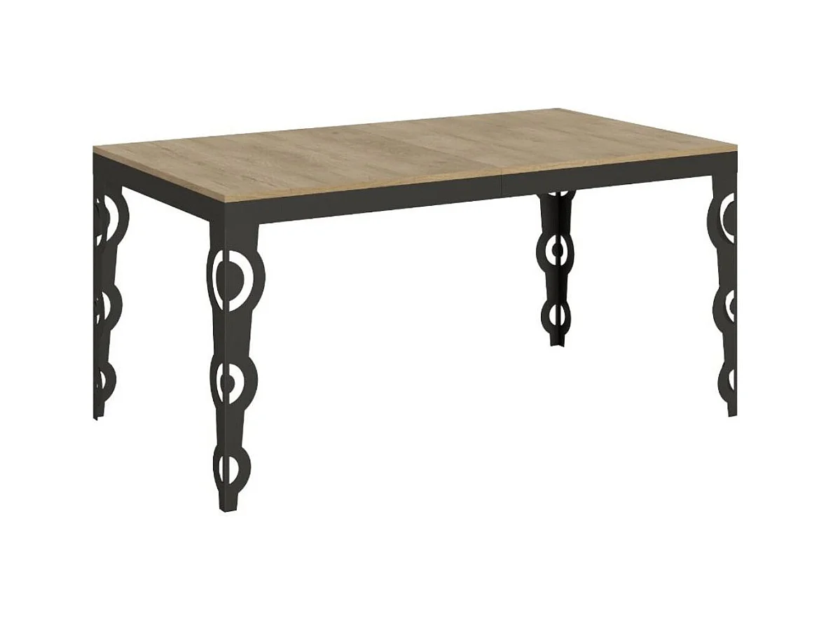 Table rectangulaire extensible orientale 6 à 20 personnes L 160 à 420cm bois clair et cadre métal anthracite Zakary