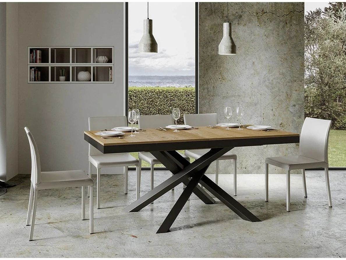 Mesa extensible de madera clara y estructura antracita 180/440 cm Klass