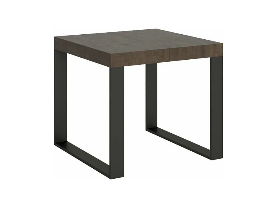 Mesa extensible cuadrada pequeña 90x90/246 cm Tiroz-Color Marrón-Soporte 2 pies-3 alargaderas finas