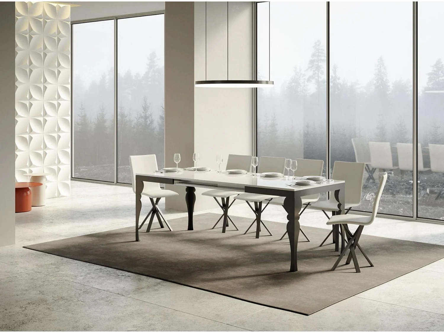 Table extensible 6 à 12 places L 160 à 264cm blanc et pieds gris foncé Patone