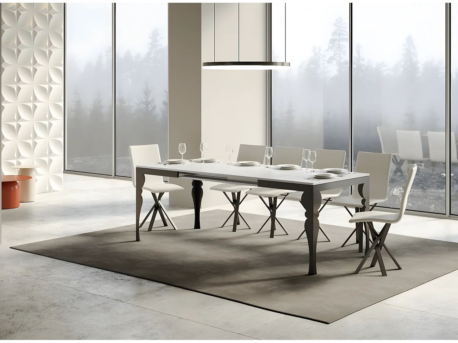 Table extensible 6 à 12 places L 160 à 264cm blanc et pieds gris foncé Patone