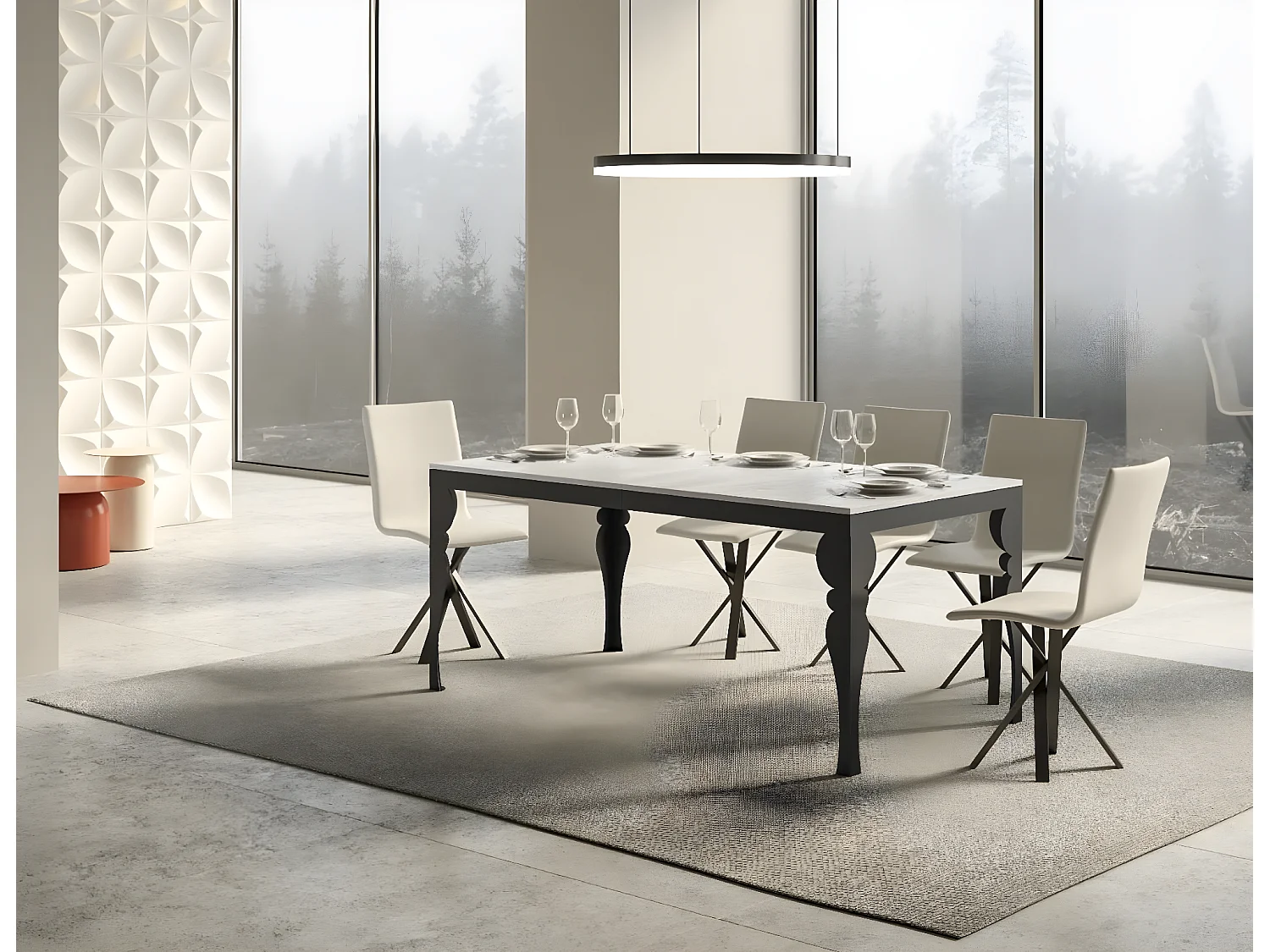 Table extensible 6 à 12 places L 160 à 264cm blanc et pieds gris foncé Patone