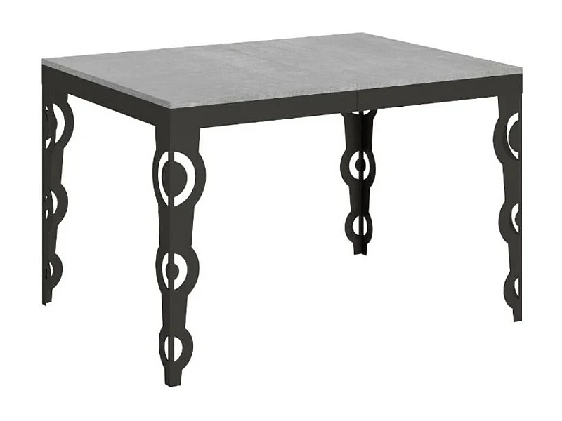 Oosterse uitschuifbare rechthoekige tafel voor 6 tot 10 personen L 120 tot 224 cm betongrijs en antraciet metalen frame Zakary