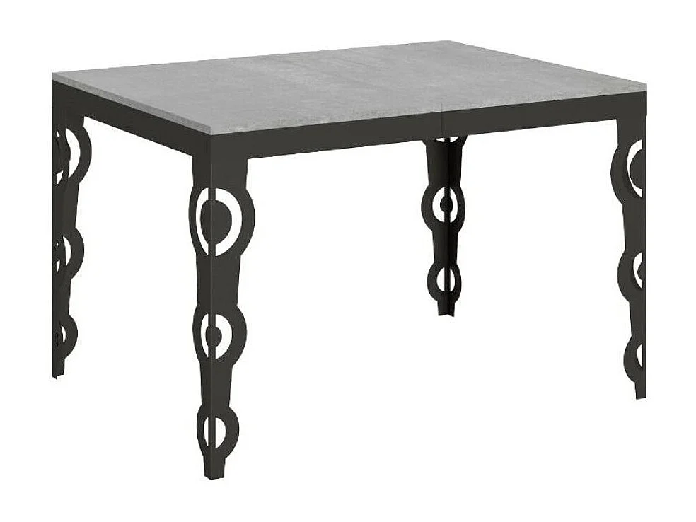 Oosterse uitschuifbare rechthoekige tafel voor 6 tot 10 personen L 120 tot 224 cm betongrijs en antraciet metalen frame Zakary
