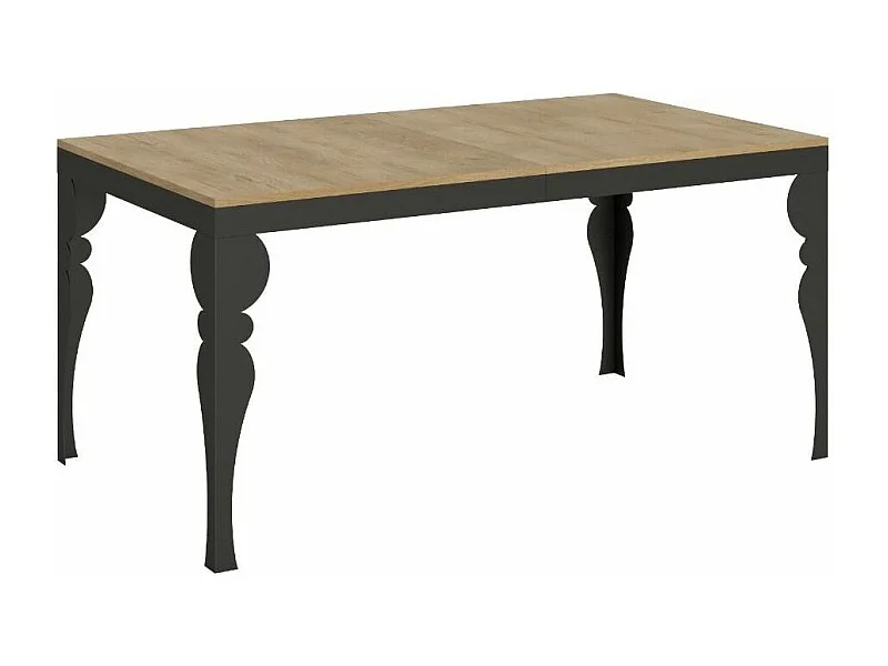 Table extensible 6 à 12 places L 160 à 264cm bois naturel et pieds gris foncé Patone