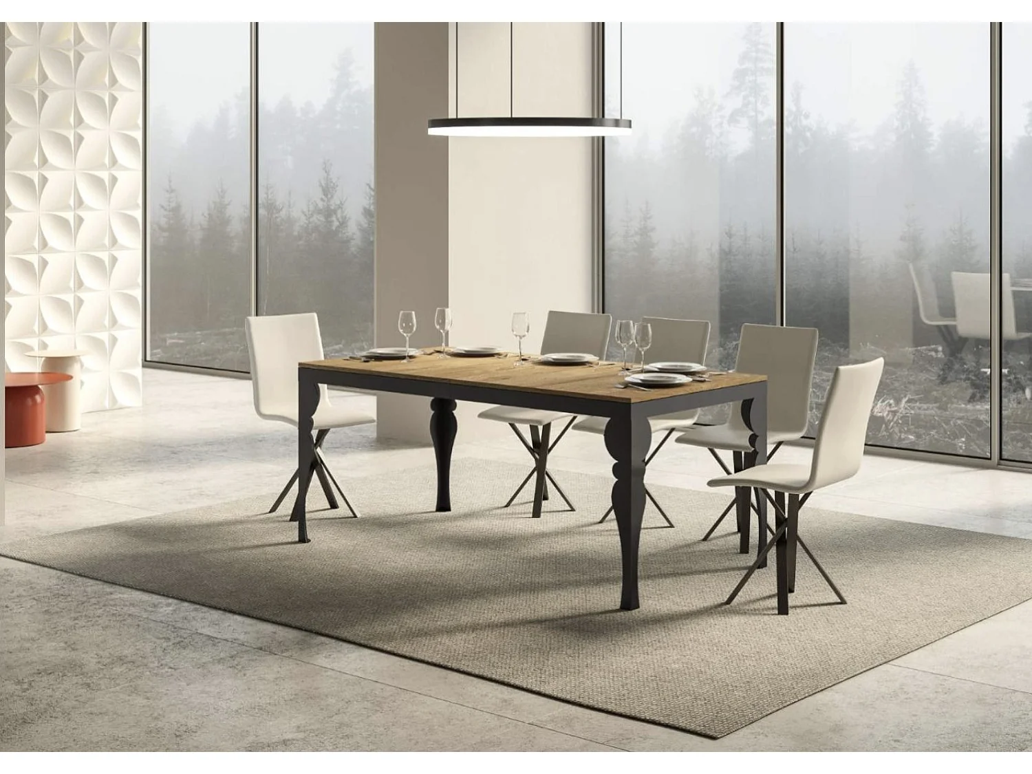 Table extensible 6 à 12 places L 160 à 264cm bois naturel et pieds gris foncé Patone