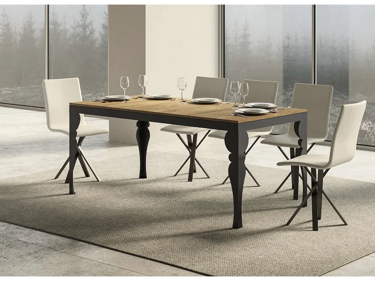 Table extensible 6 à 12 places L 160 à 264cm bois naturel et pieds gris foncé Patone