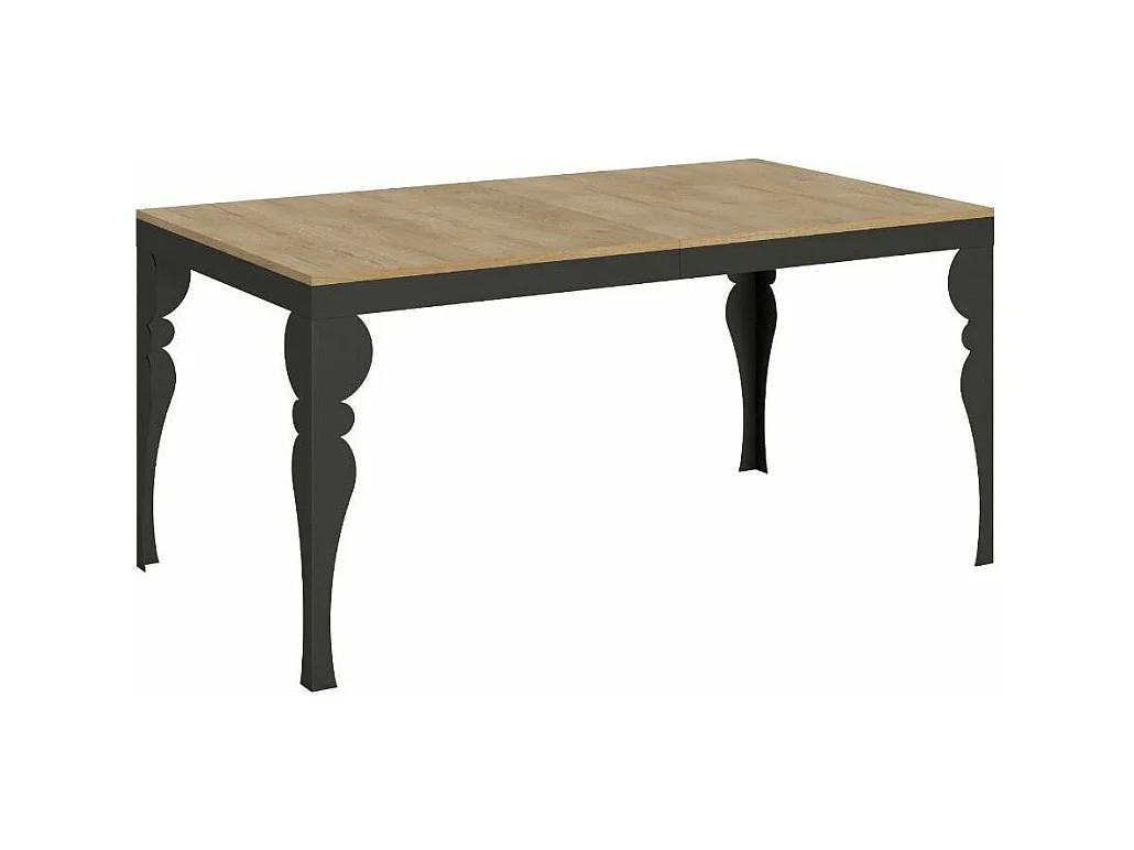 Uitschuifbare tafel 6 tot 12 plaatsen L 160 tot 264 cm natuurlijk hout en donkergrijze poten Patone