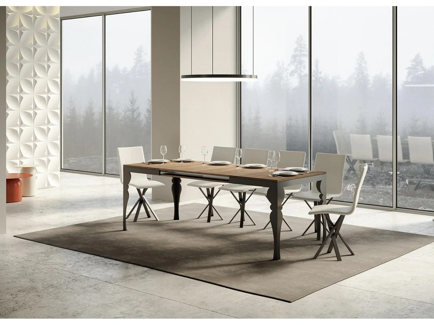 Table extensible 6 à 12 places L 160 à 264cm bois naturel et pieds gris foncé Patone