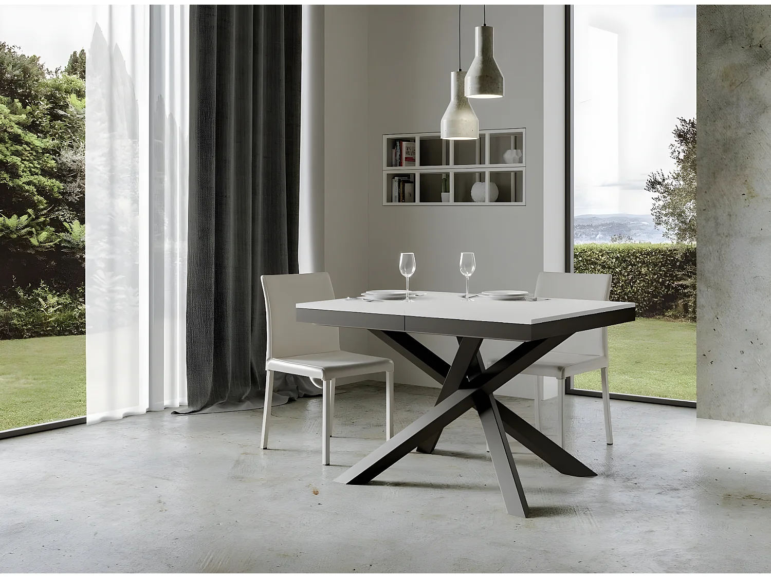 Table extensible blanche et cadre anthracite 120-380cm Klass