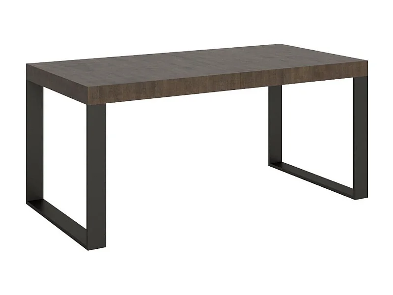 Grande table extensible 180 à 440cm bois marron et pieds métal anthracite Tiroz-Support 2 pieds-5 rallonges épaisses