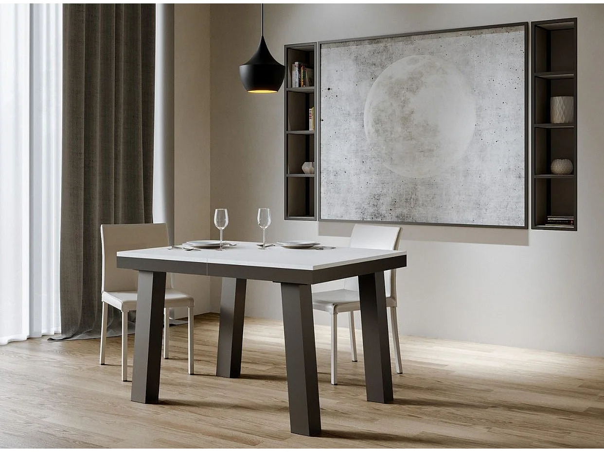 Table extensible 6 à 16 places L 120 à 380cm blanc et cadre métal anthracite Bidy