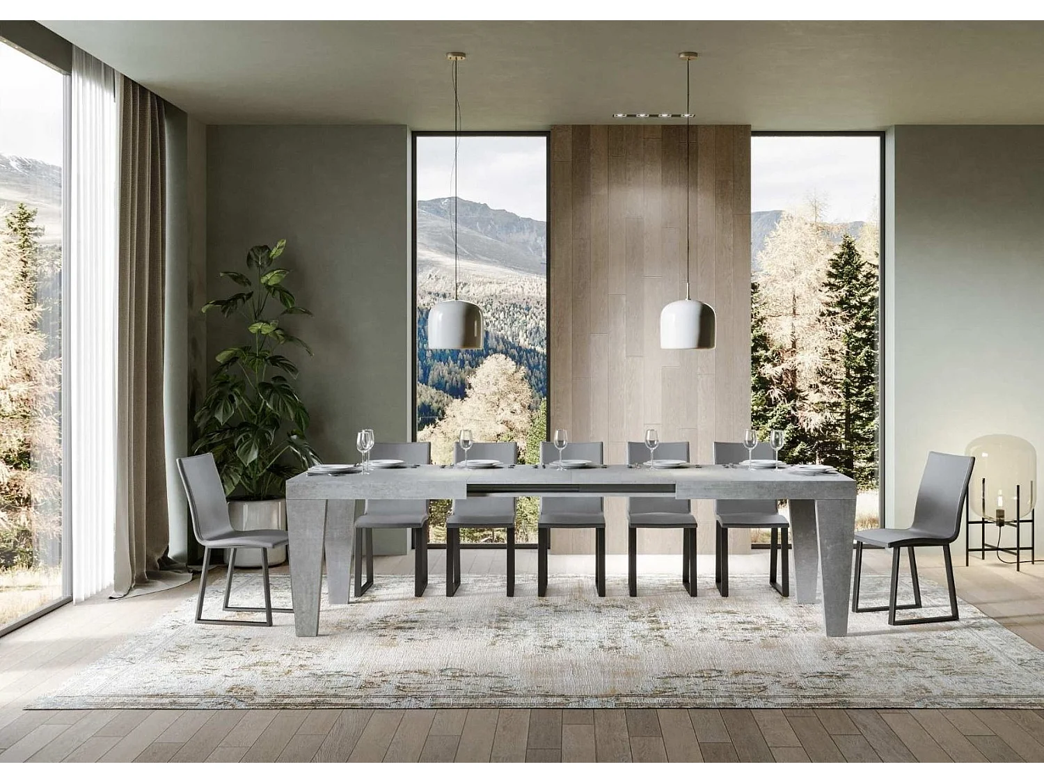 Table extensible 6 à 20 places gris cendré Kristo 160 à 420cm-Support 4 pieds