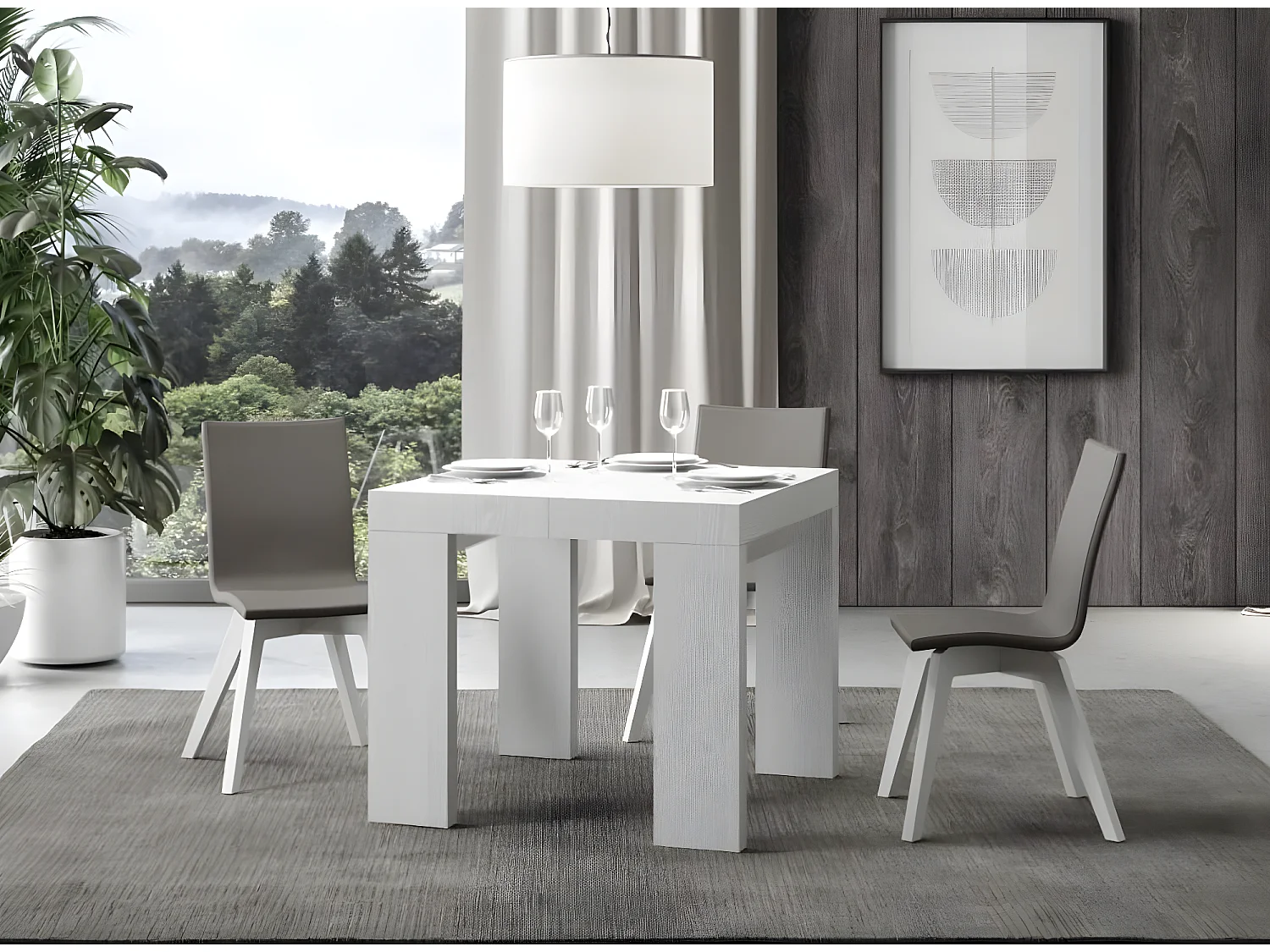 Petite table carrée extensible 90 à 246cm bois blanc Ribo