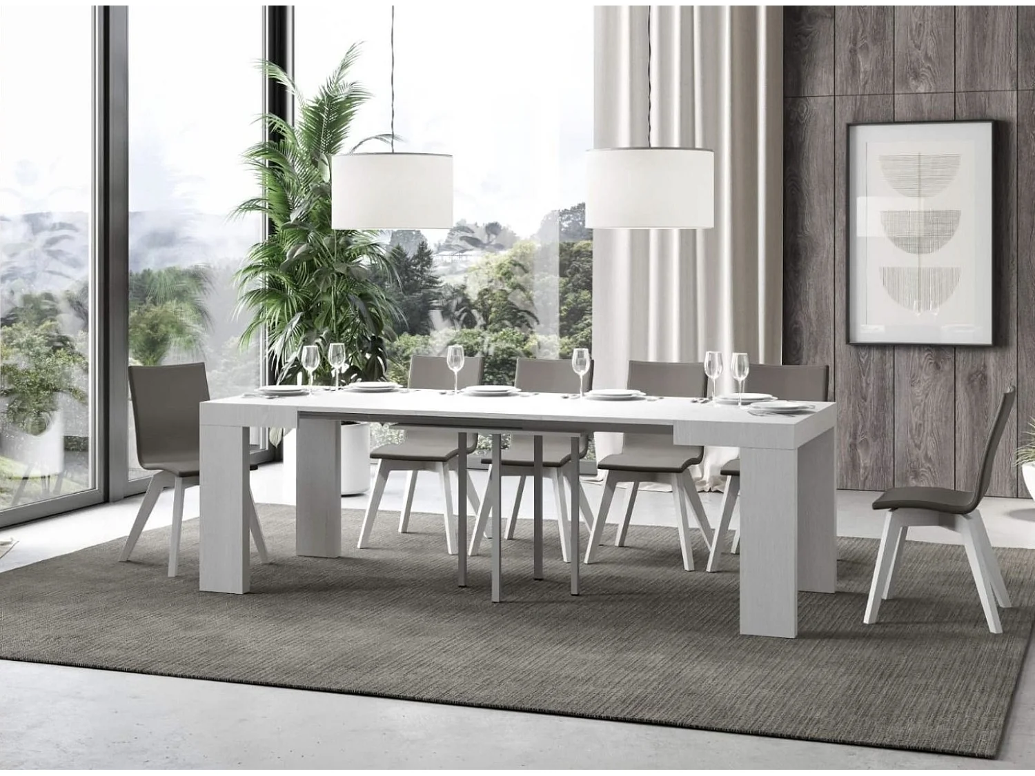 Petite table carrée extensible 90 à 246cm bois blanc Ribo