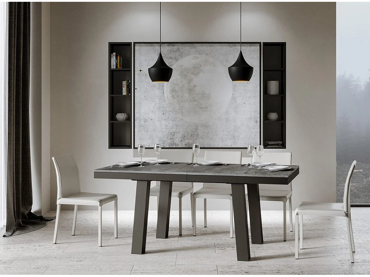 Mesa extensible de 8 a 20 plazas L 180 a 440 cm estructura de metal gris hormigón y antracita Bidy