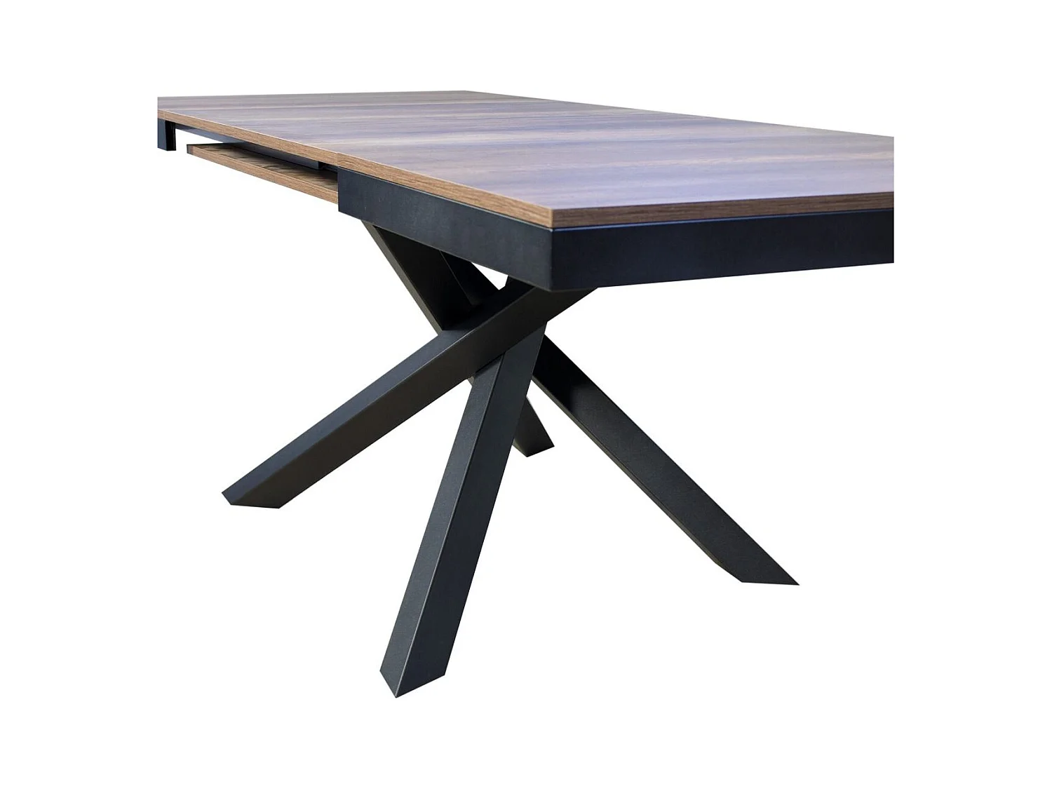 Kleine uitschuifbare donkerhouten tafel en antraciet frame 120/224 cm Klass